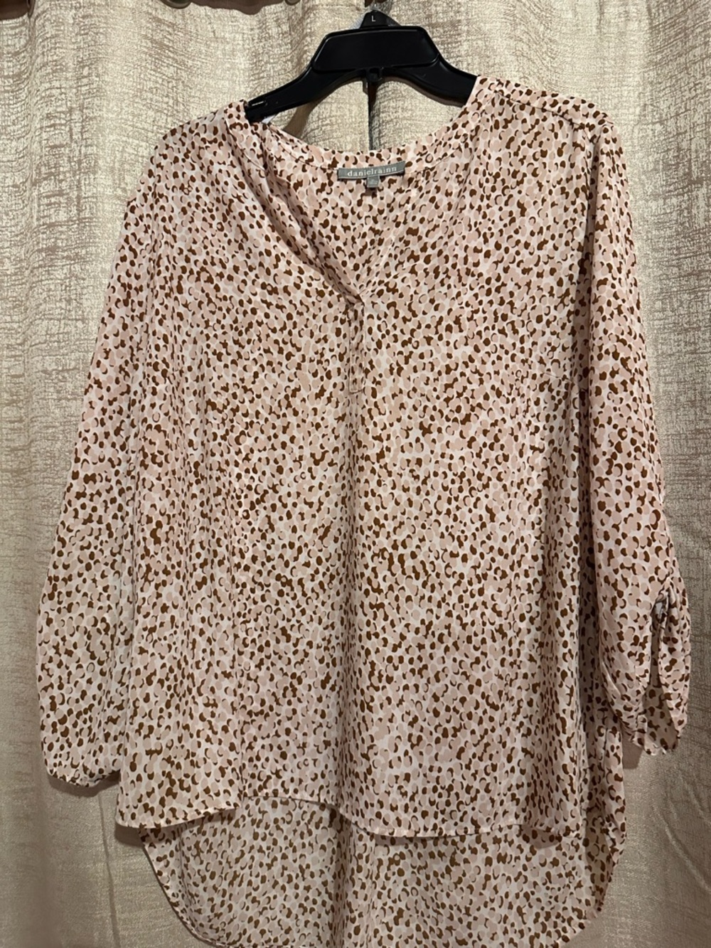 Daniel Rainn Blush and Brown Leopard-Print V-Neck Tunic